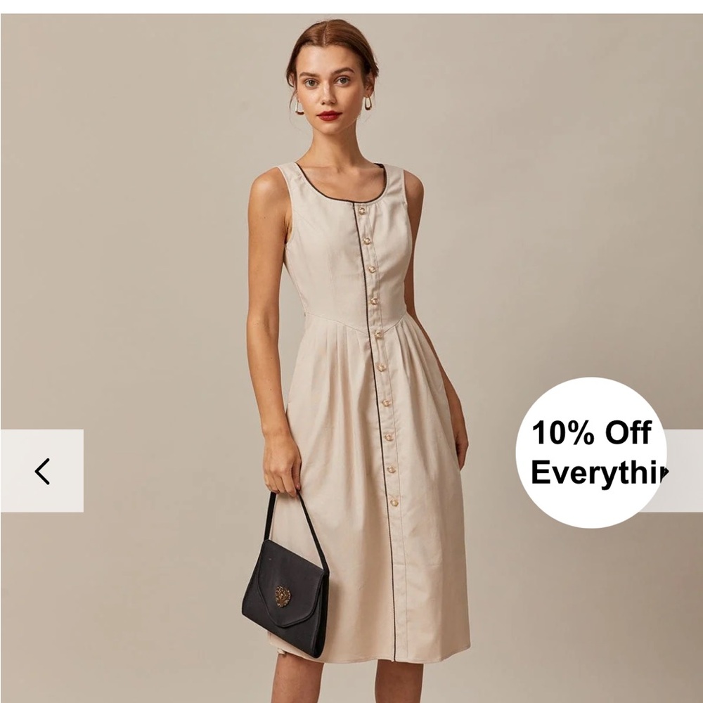 NWT RIHOAS Khaki Round-Neck A-Line Midi Dress - Picture 3 of 10